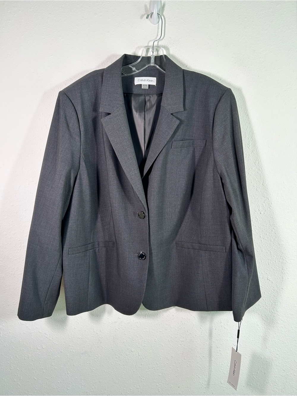 Calvin Klein Two Button Blazer Suit Jacket Womens Plus Size 24W Gray Work Office